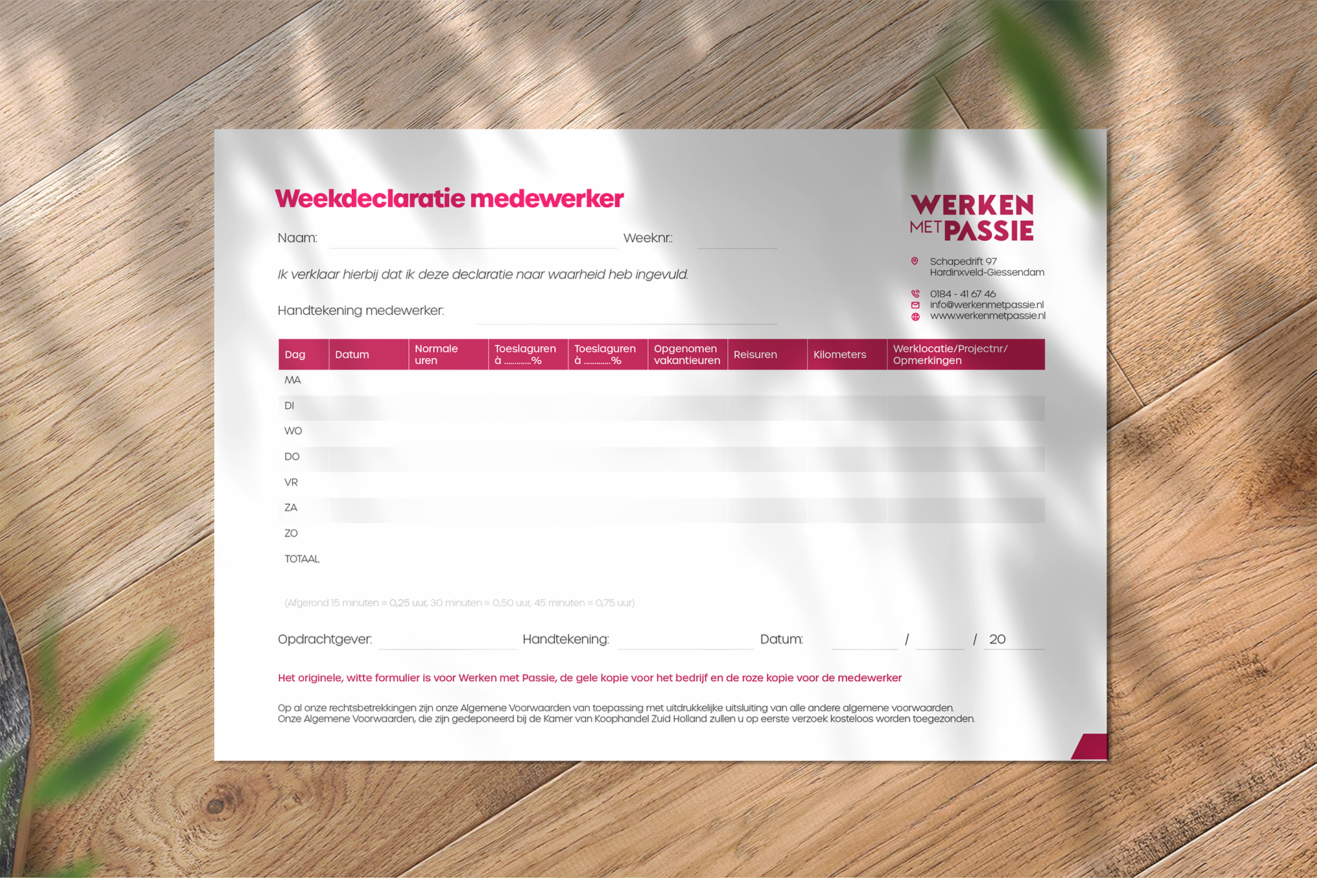 Urenbriefjes Werken met Passie